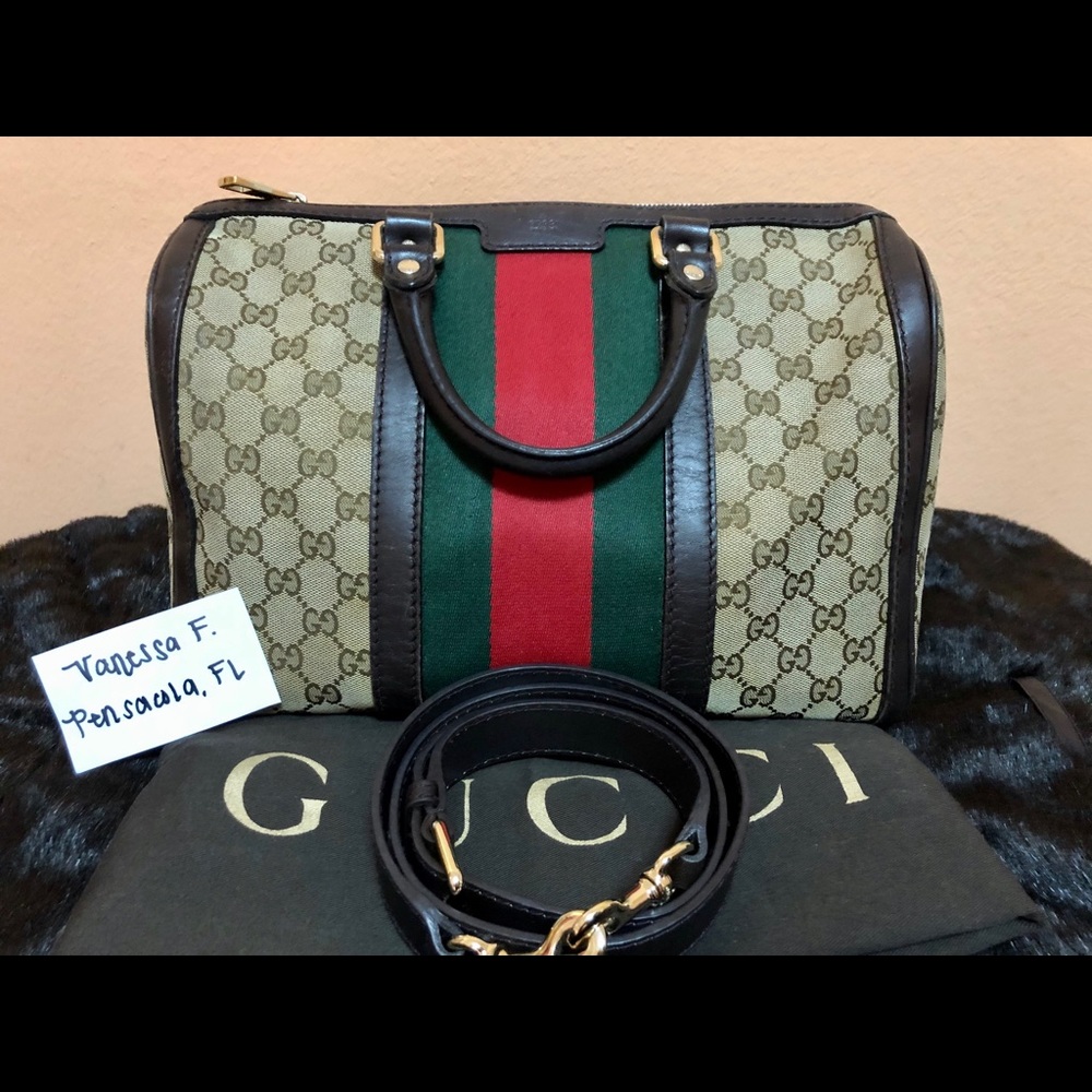 **SOLD**Auth Gucci Web Medium Boston bag